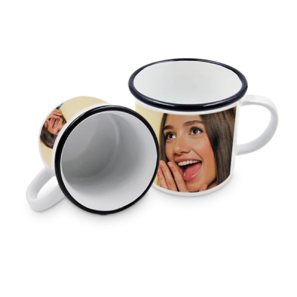 Tazza Bianca 10 Oz con Bordo Nero in Ceramica