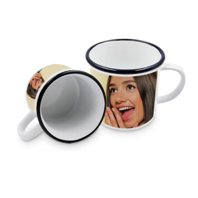 Tazza Bianca 10 Oz con Bordo Nero in Ceramica